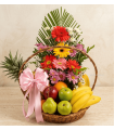 CESTO DE FRUTAS CON ARREGLO FLORAL